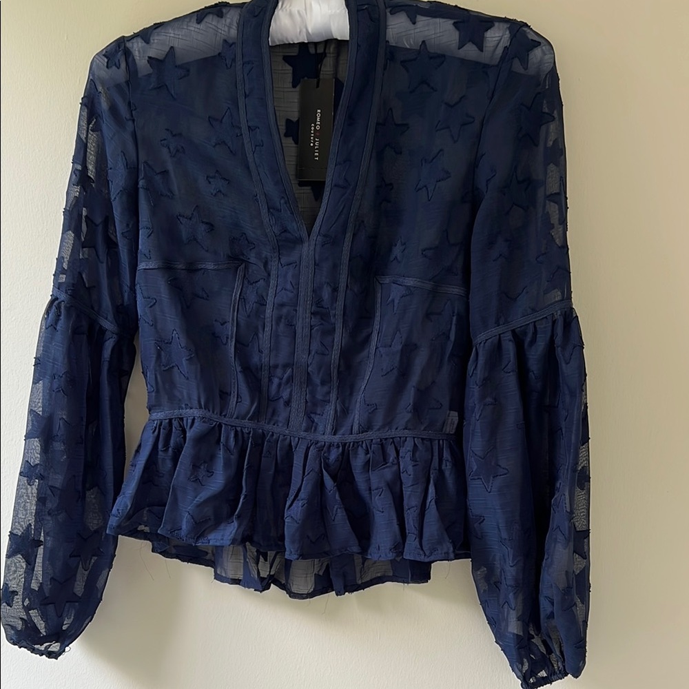Navy Sheer Star Patterned Women's Romeo & Juliet top